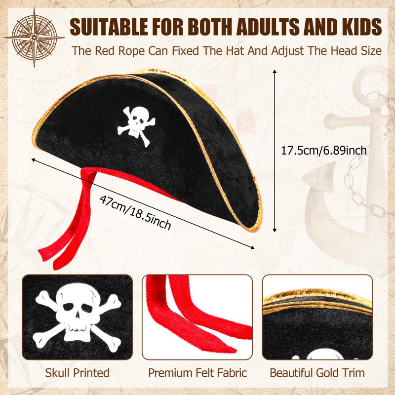 Hsei 4 Pcs Pirate Hat Pirate Accesseries Hats for Adult Captain Caps with Skull Print for Masquerade Cosplay, Funny Party Supplies - Image 2